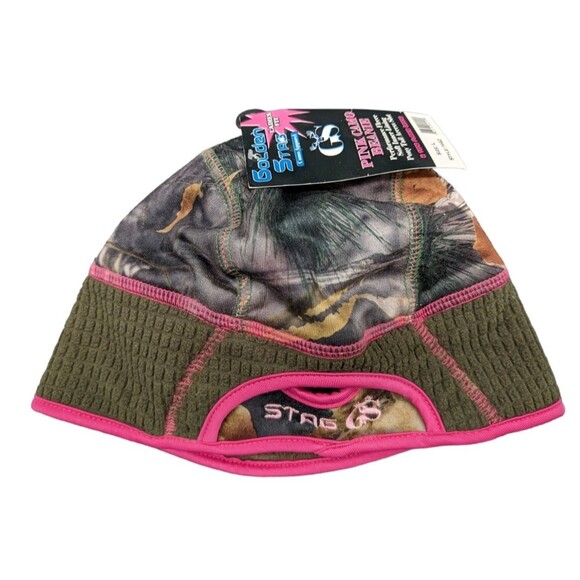 Stag Beanie Performance Fleece Women Sz L Camouflage Pink Trim Ponytail Slot NWT - Picture 1 of 5